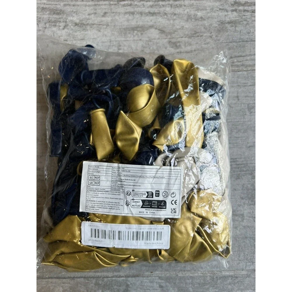 114 Pcs Balloon Kit Set Arch Garland Backdrop Navy, Gold, Sand & Confetti Party